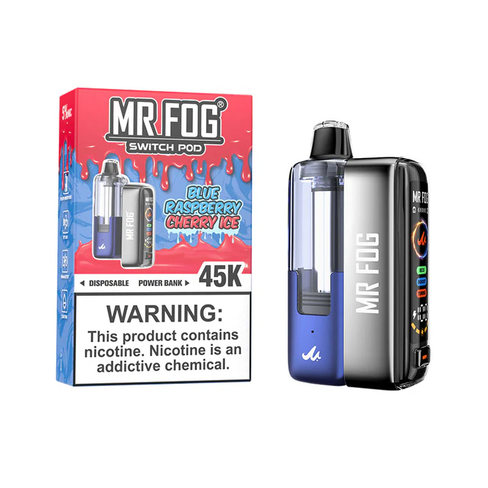 Blue Raspberry Cherry Ice Mr Fog Switch 45K Puffs- Pods Kit 1 Blue Raspberry Cherry Ice Mr Fog Switch