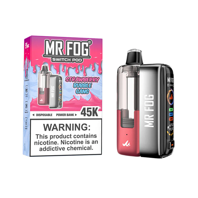 Strawberry Bubble Gang Mr Fog Switch 45K Puffs- Pods Kit 1 Strawberry Bubble Gang Mr Fog Switch