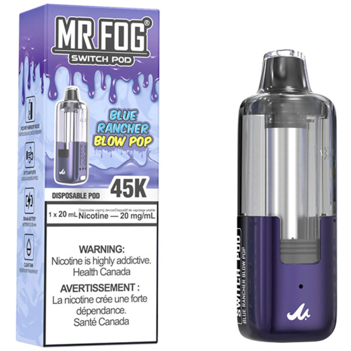 Blue Rancher Blow Pop Mr Fog Switch Disposable Pods- 45000 Puffs 1 Blue Rancher Blow Pop Mr Fog Switch Pods