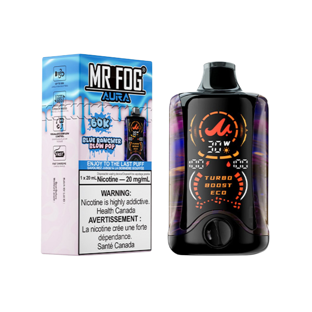 Blue Rancher Blow Pop Mr Fog Aura 60K Puffs Disposable Vape - 20Ml 1 Blue Rancher Blow Pop Mr Fog Aura 60K