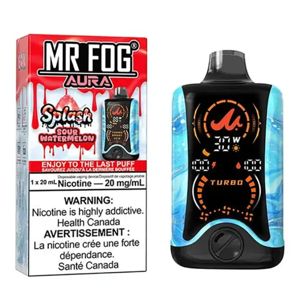 SOUR WATERMELON-MR FOG AURA SPLASH 60,000 PUFFS DISPOSABLE VAPE - DISPLAY OF 5